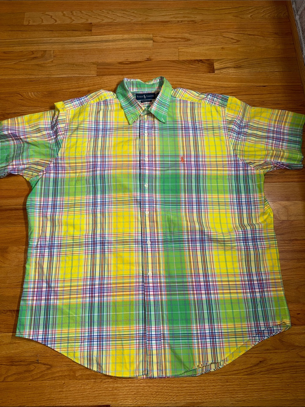 EUC Ralph Lauren Blue Label Men's Plaid Shirt - Yellow and Green